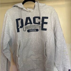 Champion Light Gray Pace Hoodie with Navy Text